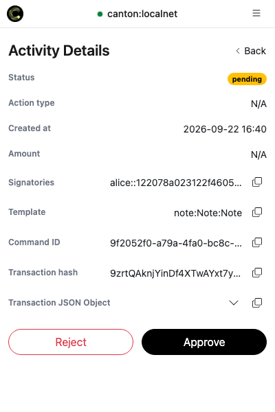 Approving a transaction in the Wallet Gateway